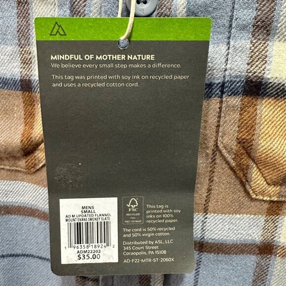 Alpine Design Mens Size S Mount Evans Smokey Slate Flannel Long Sleeve Shirt NWT - Picture 7 of 7